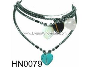 Assorted Colored Semi precious Heart Pendant Stone Beads Hematite Beads Stone Chain Choker Fashion Women Necklace